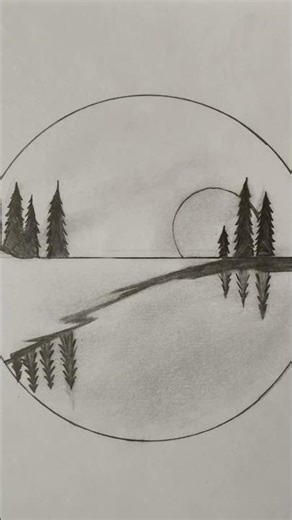 Beautiful Scenery Drawing with Pencil | Landscape Sketching Tutorial 🌲☀️