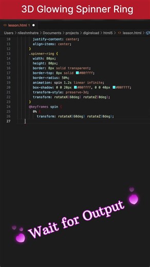 3D Glowing Spinner ring HTML and CSS #shorts