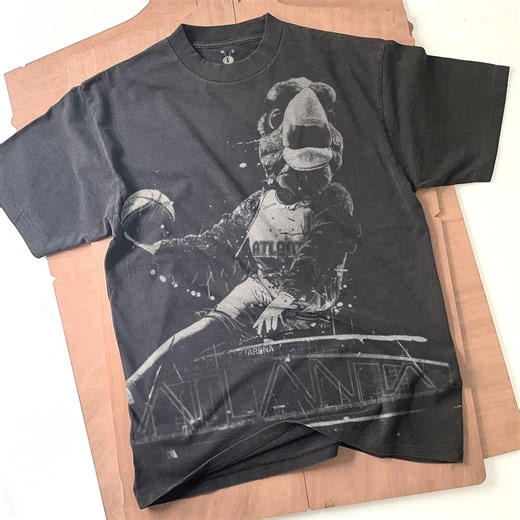 Harry the Hawk Handmade Bleached T-shirt: Basketball Mascot Spray Art Faded Black Cotton Unisex Tee - Etsy