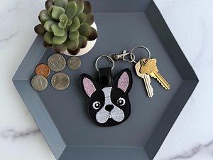 Boston Terrier Dog Snap Tab Embroidered Keychain, Key Fob, Bag Charm - Etsy