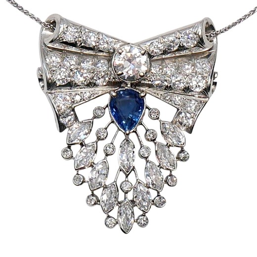 Art Deco Sapphire Diamond Pendant - Etsy