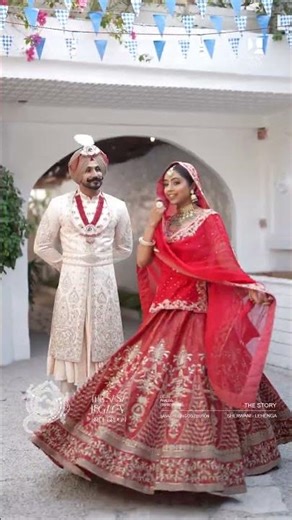 Bride Red Lehenga with Groom Combination Sherwani for Indian Wedding 2026