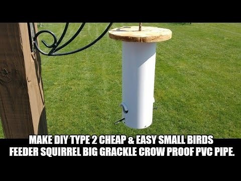 Make DIY Type 2 Cheap & Easy Small Birds Feeder Squirrel Big Grackle Crow Proof PVC Pipe & Wood Top