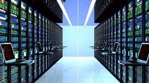 Internet technology connection, datacenter, Networking connectivity concept: terminal monitor in server room.