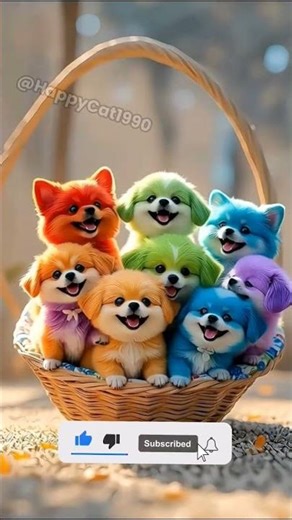 Colorful puppies in a basket #shorts #viral #dog #puppies