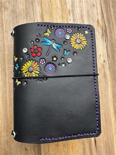 Handmade Leather A6 Traveler's Notebook – Tooled Floral Design With Crystal Accents and Pockets - Etsy