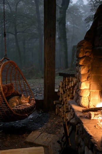 Autumn Rain & Warm Fireplace Ambience