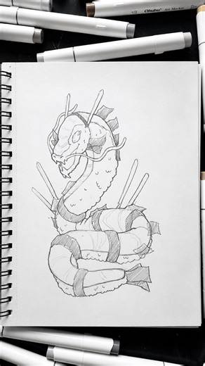 Draw a cute sushi dragon with simple steps