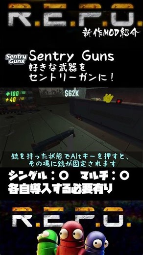 【R.E.P.O.】1分でわかる！MOD紹介【Sentry Guns】#shorts #repo #mod