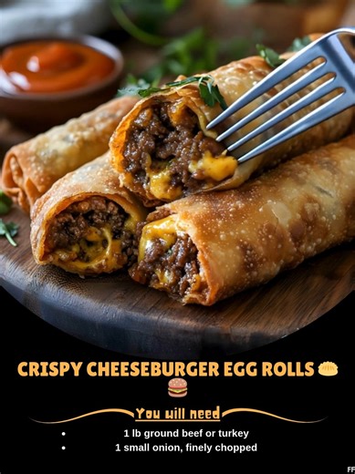 Crispy ☘ Cheeseburger Egg Rolls 🥟🍔 All your favorite burger flavors in a crispy egg roll—perfect party snack or game day treat! Ingredients: Filling: 1 lb ground beef or turkey 1 small onion, finely chopped ..... Full Recipe in Coʍmеոτ 💬 🐍 | Tasty Recipes
