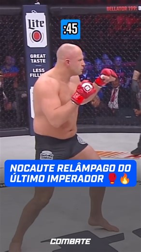 Combate on Instagram: "O que você faz em menos de 1 minuto? Bom, a lenda Fedor Emelianenko usava esse tempo para despachar adversários. 😡🔥 Em 2018, pelo Bellator 198, o Último Imperador precisou de apenas 48 segundos para nocautear Frank Mir em mais um capítulo na história de um dos maiores de todos os tempos. Bate a saudade de ver o monstro em ação? 👑💥 *Contém legenda automática #MMAnoCombate"
