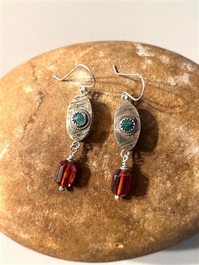 Sterling Silver Dangle Drop Earrings With Emerald and Red Zircon 2 1/8”. Sterling Earwire. Handcrafted. Boho - Etsy