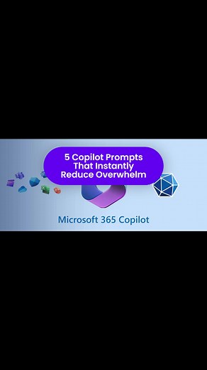 5 Copilot Prompts That Instantly Reduce Overwhelm at Work #MicrosoftCopilot #ai #copilot #technology #microsoft Feeling buried in emails, meetings, and Teams chats? These 5 Microsoft 365 Copilot prompts help you: • Reset your inbox • Catch up on meetings instantly • Surface hidden commitments • Prepare for 1:1s in seconds • Turn long updates into executive-ready summaries @Microsoft Copilot @Microsoft AI isn’t about doing more. It’s about seeing clearly. ⚠️ Requires Microsoft 365 Copilot license