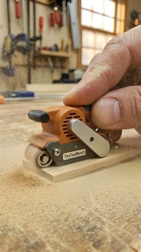 Miniature Belt Sander Actually Works! 😳 Tiny Tool Sanding Real Wood #Shorts