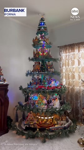 Unique Christmas tree has holiday villages, toy trains built in
