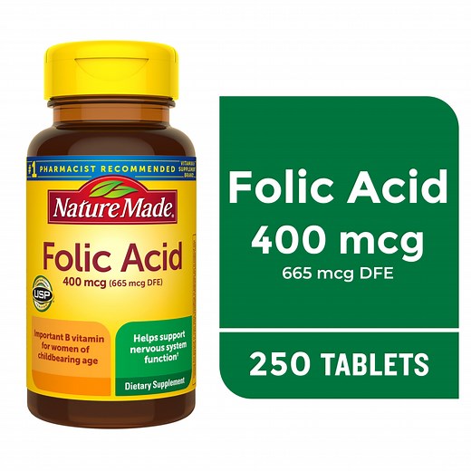 Nature Made Folic Acid 400 mcg (665 mcg DFE) Tablets, Dietary Supplement, 250 Count - Walmart.com
