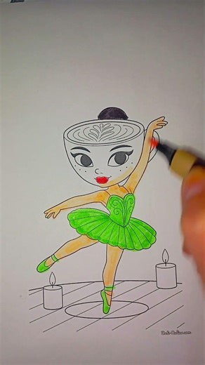 Cappuccino Ballerina in a Green Dress
