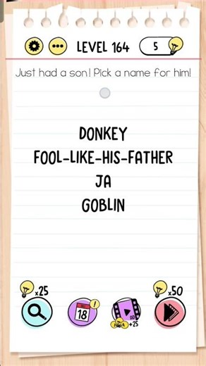Brain Test Game level 164 Just Had A son! Pick a name for him #braintest #braintestsolution