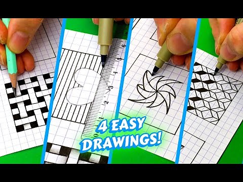 4 easy geometric drawings on graph paper 📐😍 #graphpaper #tutorial #easymethod #tutorial