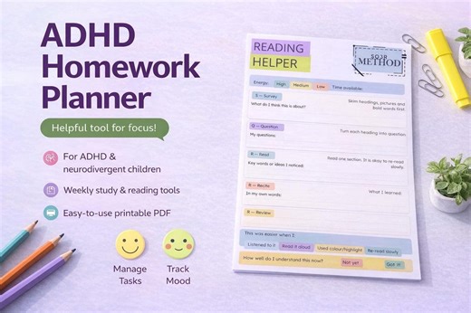 ADHD Homework Planner Neurodivergent Study Tool (printable PDF) - Etsy
