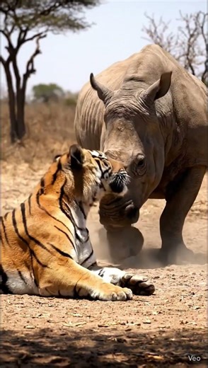 tiger pays the price after losing against a rhino subscribe 🙏 #wildlife #descovery #indianrhino