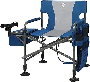EVER ADVANCED Fishing Chair with Rod Holder and Cooler, All Terrain Ice Fishing Chair with Adjustable Feet, Mesh Back Folding Camping Chair with Shoulder Strap, Heavy Duty Supports 350LBS