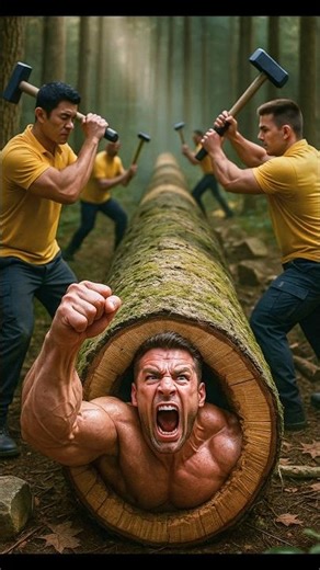 Epic Rescue: Bodybuilder Stuck Inside a Giant Tree 🌲💪#shorts #funny