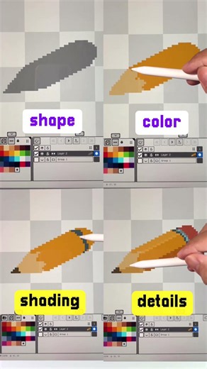 4 steps to draw a pixel pencil in Pixquare ✏️