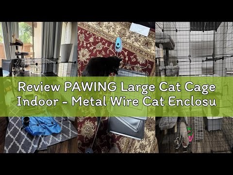 Review PAWING Large Cat Cage Indoor - Metal Wire Cat Enclosure with Storage Cube, Detachable Kitty C