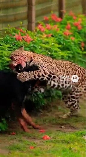 Rottweiler Fearless Defense Against Leopard Attack
