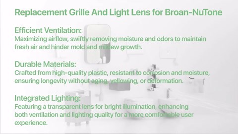 Bathroom Exhaust Fan Grille and Lens Replacement Cover – Compatible with Broan-NuTone 663, 663N, 663FL, 663LN, 669L, 669LN, 669FN, 770F, 763RLN, 769RLN Vent Fan Models (85315000)