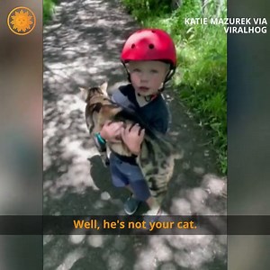 7.7K views · 158 reactions | This little boy found a fluffy cat while on a bike ride with his parents. The 4-year-old was adamant on being its new owner, but on the advice of his parents that saw the collar on the cat, he let the cat roam free. https://cbsn.ws/3NQcHcG | CBS Mornings | Facebook