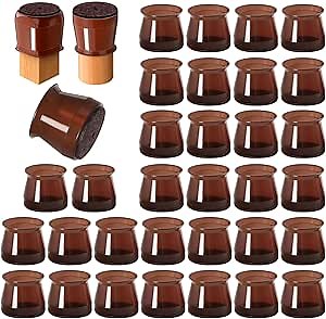 32 Pcs Silicone Chair Leg Floor Protectors for Hardwood Floors, Brown Felt Bottom Chair Leg Covers, Free Moving Table Leg Covers, Stool Leg Protectors Caps（Large fit : 1.3'' - 2''）