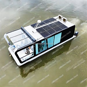 [Hot Item] Trailerable Houseboats Floats Luxury Floating Hotel Pontoon Kit Aluminium Hull Prefabricated Mini Houseboat with Motor for Sale