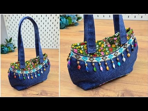 Handmade Boho Denim Bag with Colorful Bead Details | Step-by-Step Tutorial