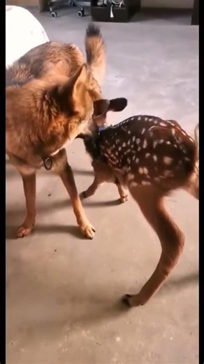 The deer is feeding the puppy milk. ❤️❤️#animals #trending #shortsfeed #youtubeshorts #shorts #short