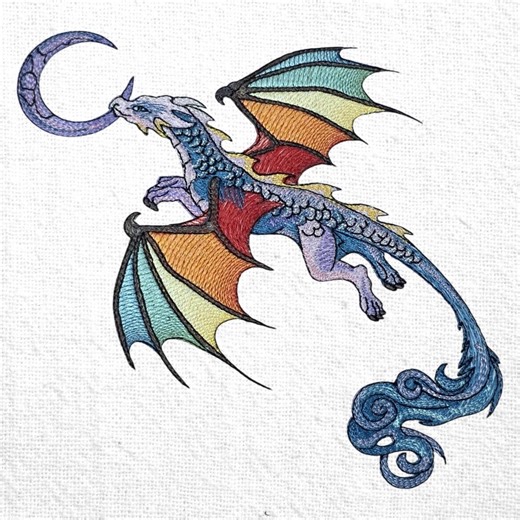 Celestial Moon Winged Dragon Embroidery Design Rainbow Dragon Embroidery Pattern Flying Dragon With Colorful Wings Machine Embroidery File - Etsy