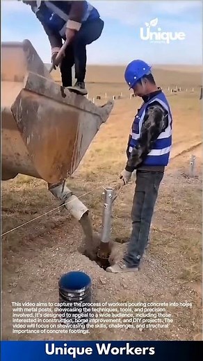 Pouring concrete footings: securing metal posts for construction