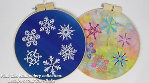 Learn how to stitch this beautiful machine embroidery project in just a few hours! We're using the designs from the Sensational Snowflakes Embroidery collection to stitch a beautiful embroidered hoop decoration. Learn how to place and stitch your designs either with a big hoop or a tiny hoop! Find the placement diagram and this snowflake embroidery collection here - https://leahday.com/Snowflake | Leah Day Quilting