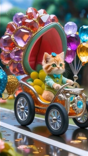 💎 Cute Orange Kitten Driving a Gem Car 🎈 | Magical Fantasy Cat Adventure