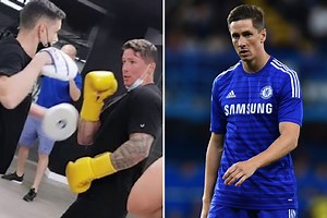 Torres shows off bulging muscles while boxing after shock body transformation