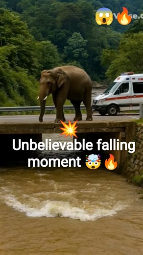 🤯a big elephant falling in river💥 #elephant #animals😱🐘