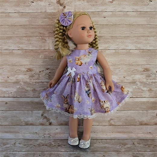 18 Inch Doll Dress, Lavendar and Bunnies Fits American Girl and Other Similar Dolls With Matching Hair Clip - Etsy
