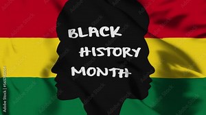 Black history month flag.pan-african flag colors.two African-American faces in the center of flag.African American History.Highly detailed fabric texture.Seamless loop