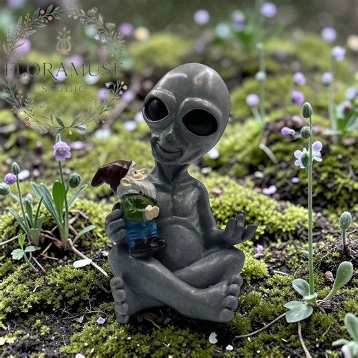 Funny Alien Garden Gnome Statue, Weird Sci-fi UFO Yard Decor, Extraterrestrial Lawn Ornament Gift - Etsy