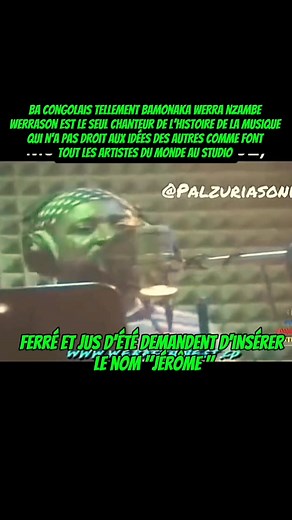Na comprendre vraiment que werra aza formateur. Azo beta ba voix ebele akoti tenor pe aboyi idée ya ferré ensuite a imposé idée na ye. Ferré azalaki na difficulté ya koyeba ndenge akoyembela wana mais werra a expliqué ferré ndenge il faut ayembela pe akota na nzembo oyo . Chanson de jdt mulopwe Franchement werrason aza extraordinaire car il est le seul artiste oyo ba congolais ba consideraka neti nzambe oyo aza na droit te ba pesa ye idée na studio ndenge ba pesaka tous les artistes du monde. We