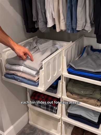 Stackable pull-out plastic storage baskets make daily closet tidying effortless, maintaining a spotless, organized space that every neat freak will love!🧼 #homeorganization #storagehacks #closetstorageideas #smallspaceorganization #TikTokShopFallDealsForYou