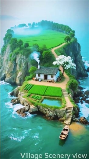 There are mountains covered in mist which create a peaceful and rural atmosphere #naturalbeauty