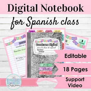 Editable Digital Interactive Notebook Template for Spanish Class | Papel Picado