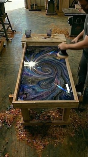 Title: Galaxy Epoxy Table Transformation ✨ #epoxyresin #woodworking #satisfying #timelapsea